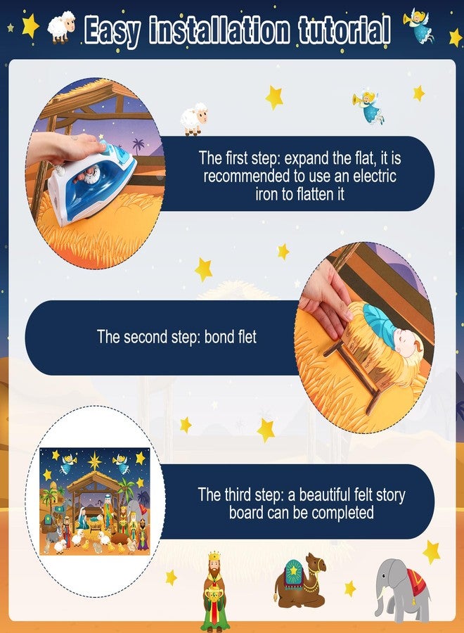 لوحة قصة ميلاد المسيح من اللباد من MiniInflat بطول 3.4 قدم، مجموعة أشغال يدوية لعيد الميلاد، ديكور حائط ديني لعيد الميلاد، زينة للعطلات، الكنيسة، مدرسة الأحد (35، ميلاد المسيح) - Image 4